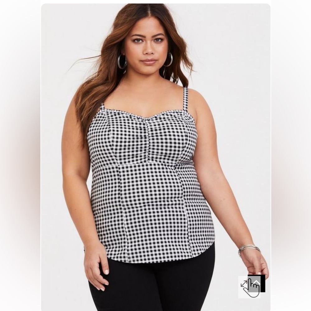 TORRID SIZE 00 M 10 GINGHAM POPLIN CAMI BLlACK WHITE CHECK